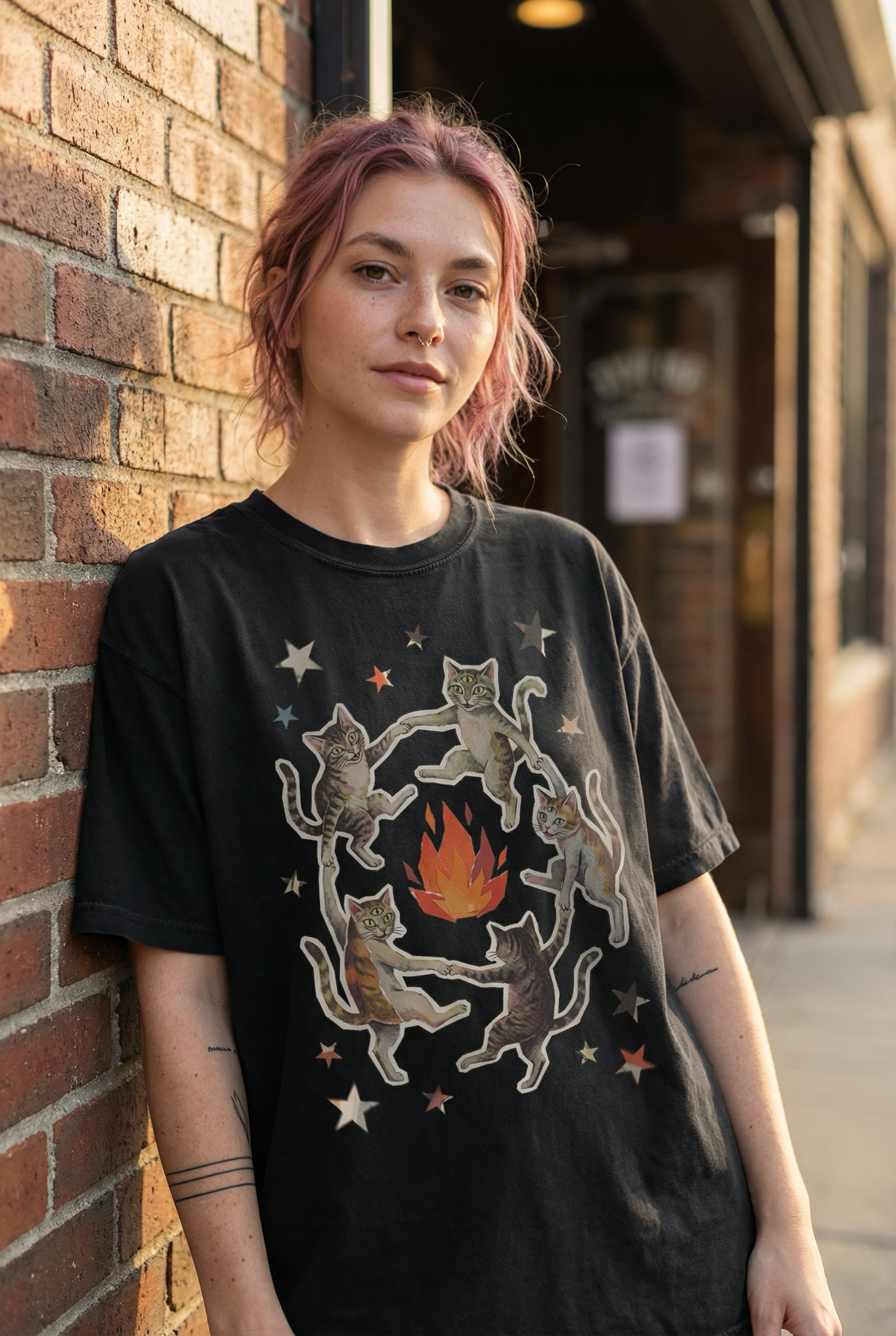 Witchy Ritual Paper Cut Out Cat Comfort Color Tee